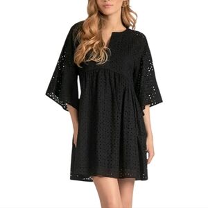 ELAN Eyelet Mini Dress-Black, Xsmall